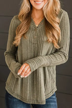 Ribbed Buttoned Long Sleeve Blouse Sage Woman Blouses