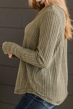 Ribbed Buttoned Long Sleeve Blouse Woman Blouses