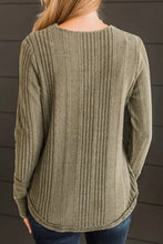 Ribbed Buttoned Long Sleeve Blouse Woman Blouses