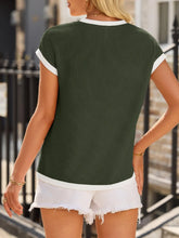 Olive Green Ribbed Knit Top with White Trim