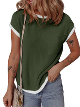 Olive Green Ribbed Knit Top with White Trim