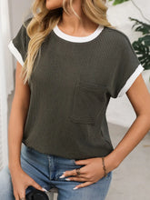 Olive Green Ribbed Knit Top with White Trim