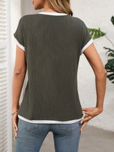 Olive Green Ribbed Knit Top with White Trim