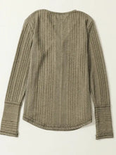 Olive Green Ribbed Long Sleeve Knit Top for Women Woman T Shirts