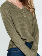 Olive Green Ribbed Long Sleeve Knit Top for Women