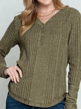 Olive Green Ribbed Long Sleeve Knit Top for Women Woman T Shirts