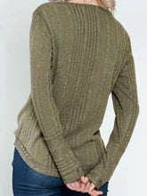Olive Green Ribbed Long Sleeve Knit Top for Women