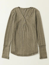 Olive Green Ribbed Long Sleeve Knit Top for Women