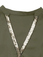 Olive green sequin notched short sleeve midi dress with belt