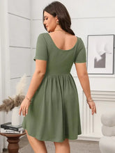 Olive Green Square Neck Short Sleeve Dress Casual Dresses