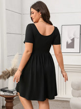 Olive Green Square Neck Short Sleeve Dress