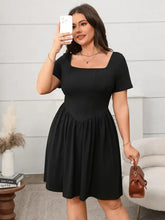 Olive Green Square Neck Short Sleeve Dress Casual Dresses