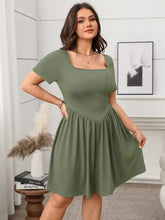 Olive Green Square Neck Short Sleeve Dress Casual Dresses
