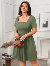Olive Green Square Neck Short Sleeve Dress Casual Dresses