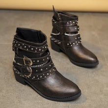 Olive Green Studded Faux Leather Motorcycle Ankle Boots for Women