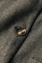 Brown herringbone wool jacket button with gold tone rim