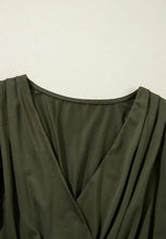 Olive Green V-Neck Wrap Blouse with Long Sleeves Woman Bodysuits