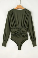 Olive Green V-Neck Wrap Blouse with Long Sleeves Woman Bodysuits