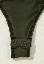 Olive Green V-Neck Wrap Blouse with Long Sleeves Woman Bodysuits