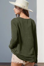 Olive Green Waffle Knit Button Up Long Sleeve Shirt for Women