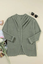 Olive Green Waffle Knit Cardigan with Long Sleeves and Relaxed Fit