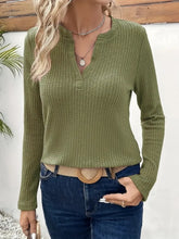 Olive Green Waffle Knit Long Sleeve Top for Women Moss