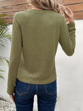 Olive Green Waffle Knit Long Sleeve Top for Women