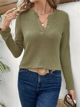 Olive Green Waffle Knit Long Sleeve Top for Women