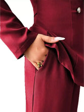 Rich burgundy satin one button blazer from One Button Blazer and Pants Set