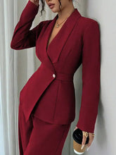 Tailored burgundy One Button Blazer with structured fit and belt detail