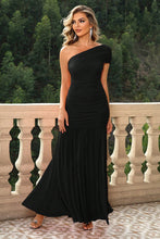 One Shoulder Black Maxi Dress Evening Gown Black