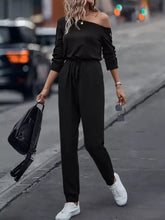 Black one shoulder long sleeve jumpsuit, machine wash cold