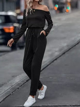 Black one shoulder long sleeve jumpsuit, machine wash cold