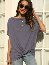 Women’s grey one shoulder short sleeve t-shirt with knotted hem