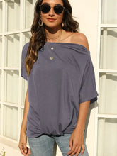 Dusty blue one shoulder short sleeve T-shirt with knotted front
