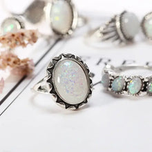 Silver opal alloy geometric ring 8-piece set with white gemstones