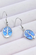 Opal blue sterling silver drop earrings with tree of life design