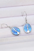 Sterling silver opal blue drop earrings with tree of life oval pendant