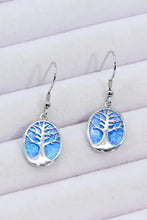 Sterling silver opal blue drop earrings with tree of life design