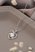 Opal heart pendant sterling silver necklace with white gemstone and CZ accents