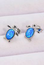 Sterling silver turtle stud earrings with blue opal shells