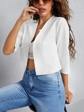 Open Front 3/4 Sleeve Blazer White Woman Outerwear