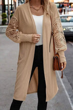 Open Front Lace Lantern Sleeve Cover-Up Tan Woman Outerwear
