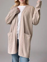 Open Front Long Sleeve Cardigan with Pockets Woman Outerwear
