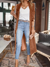 Open Front Long Sleeve Coat Brown Casual Dresses