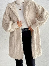 Open Front Long Sleeve Fuzzy Hooded Jacket Woman Outerwear