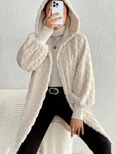 Open Front Long Sleeve Fuzzy Hooded Jacket Woman Outerwear