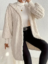 Open Front Long Sleeve Fuzzy Hooded Jacket Woman Outerwear