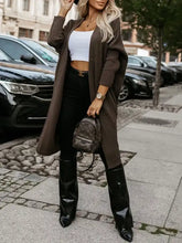 Cardigan lungo aperto davanti in maglia marrone tono terra, stile base, leggermente elasticizzato
