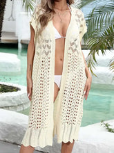 Open Front Short Sleeve Openwork Cover-Up Swimwear Cover-Ups